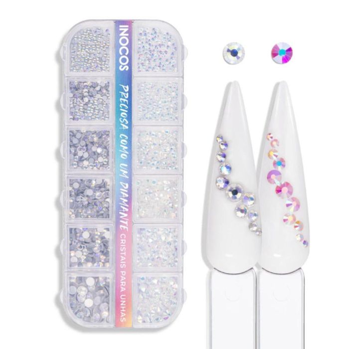 INOCOS CRISTAIS PARA UNHAS - BRANCO E PRATA HOLOGRÁFICO
