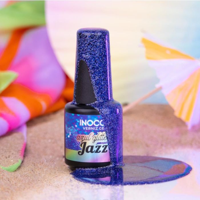 INOCOS VERNIZ GEL AZUL GLITTER JAZZ FESTIVAL VERÃO 15ML