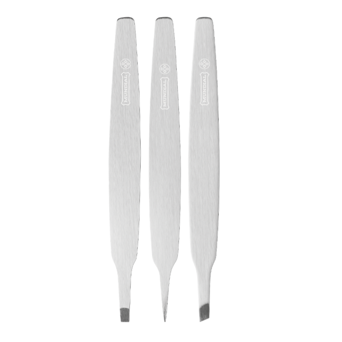 MUNDIAL TWEEZERS WITH FINE STRAIGHT AND DIGONAL TIPSSET 3PC