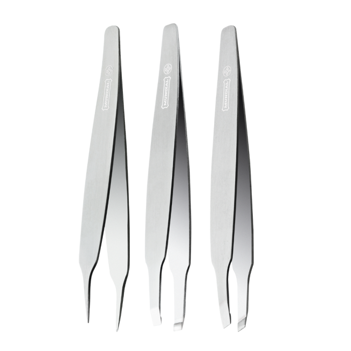 MUNDIAL TWEEZERS WITH FINE STRAIGHT AND DIGONAL TIPSSET 3PC