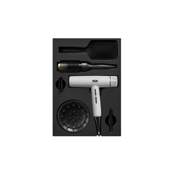 JRL PACK SECADOR FORTE PRO BRANCO + ESCOVA REDONDA + ESCOVA ANTIESTÁTICA