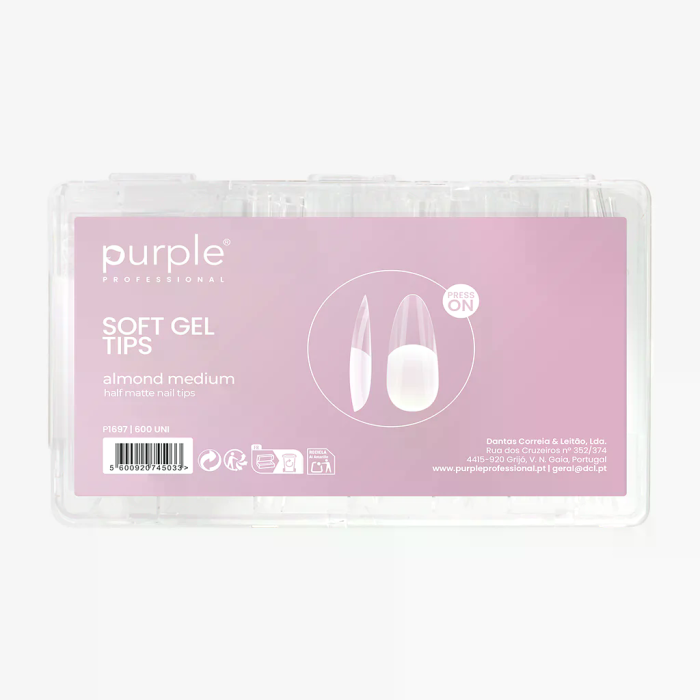 PURPLE SOFT GEL TIPS PRESS ON ALMOND MEDIUM HALF