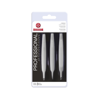 MUNDIAL TWEEZERS WITH FINE STRAIGHT AND DIGONAL TIPSSET 3PC